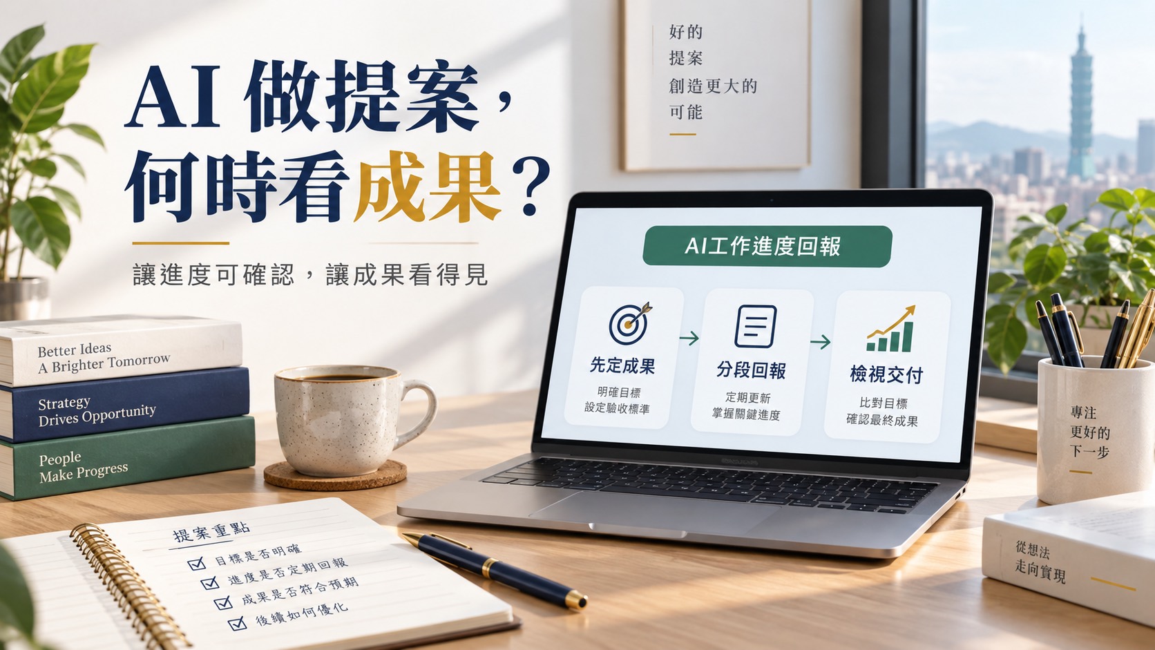 AI 做提案，什麼時候看成果？用三則回報少重做｜主題示意圖