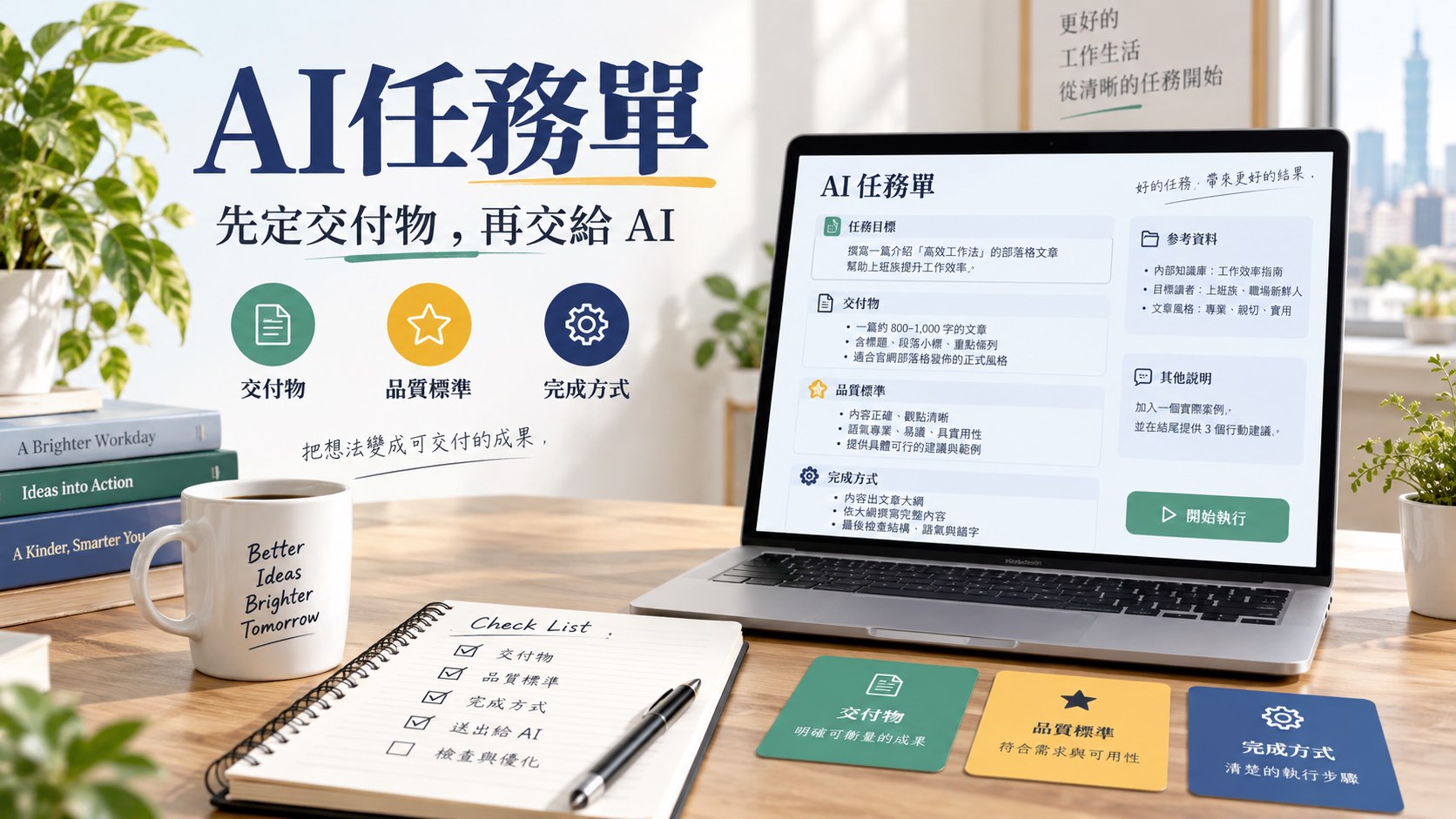 一份合格的 AI 任務單，應該長什麼樣？用瑜伽方案比較做出可直接複製的範例｜主題示意圖