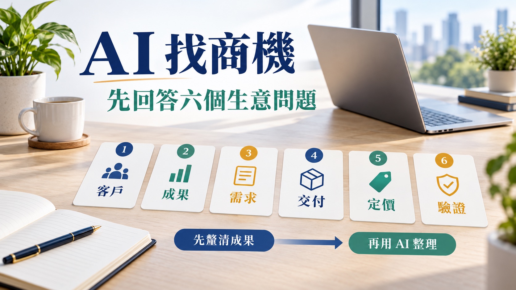 想用 AI 找商機，先回答這六個生意問題｜主題示意圖