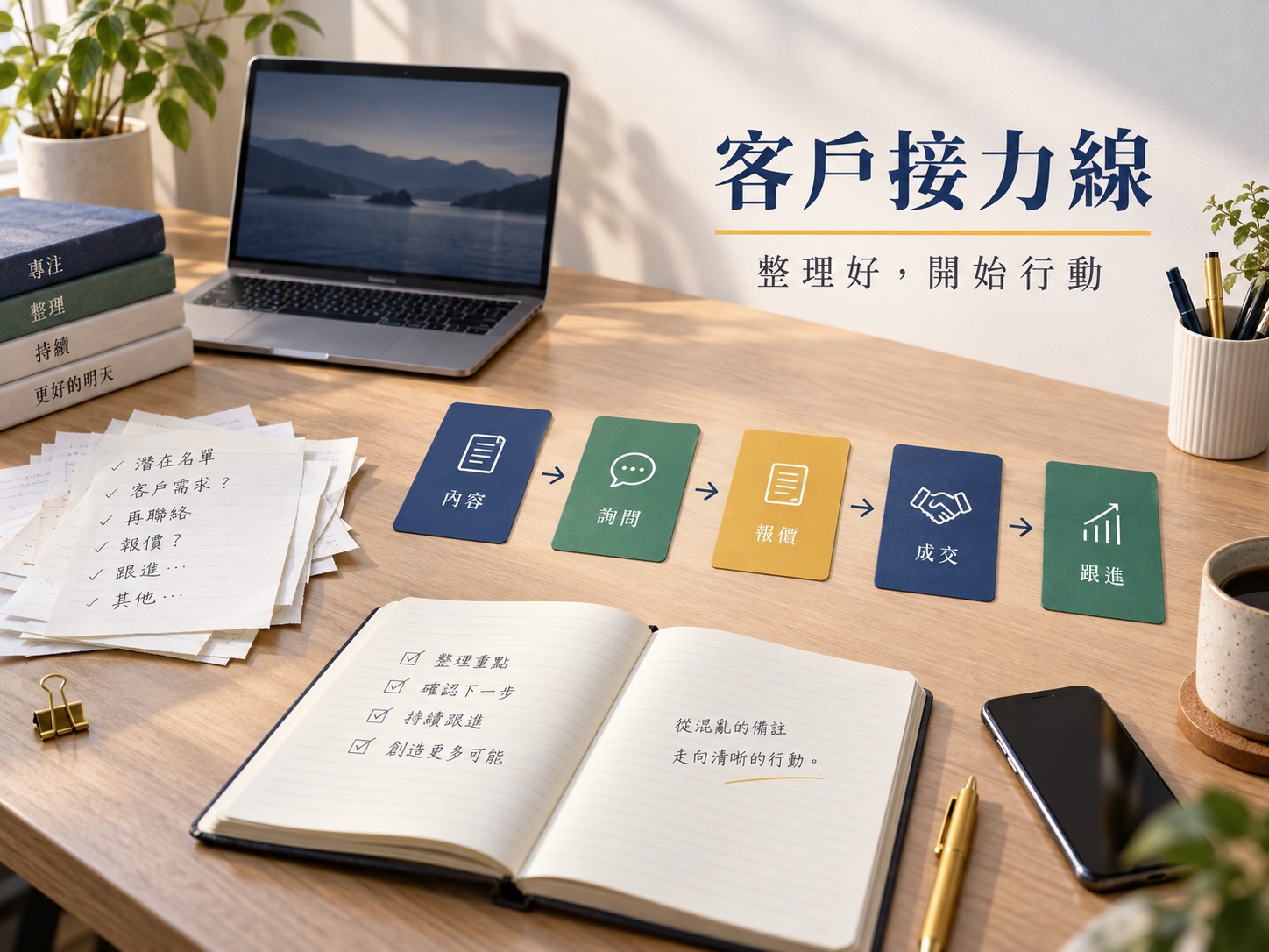 內容、詢問、報價怎麼接？用五欄畫出客戶接力線｜呈現讀者準備採取下一步行動