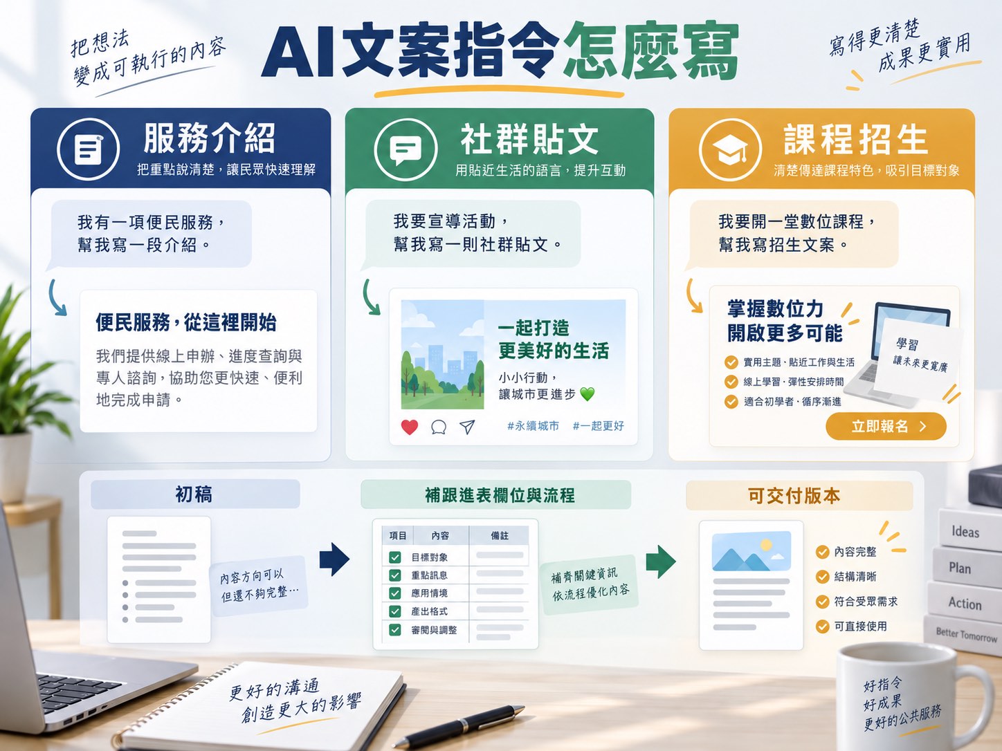 AI文案總是很空？把一句要求改成可交付任務｜呈現方法、流程與判斷標準