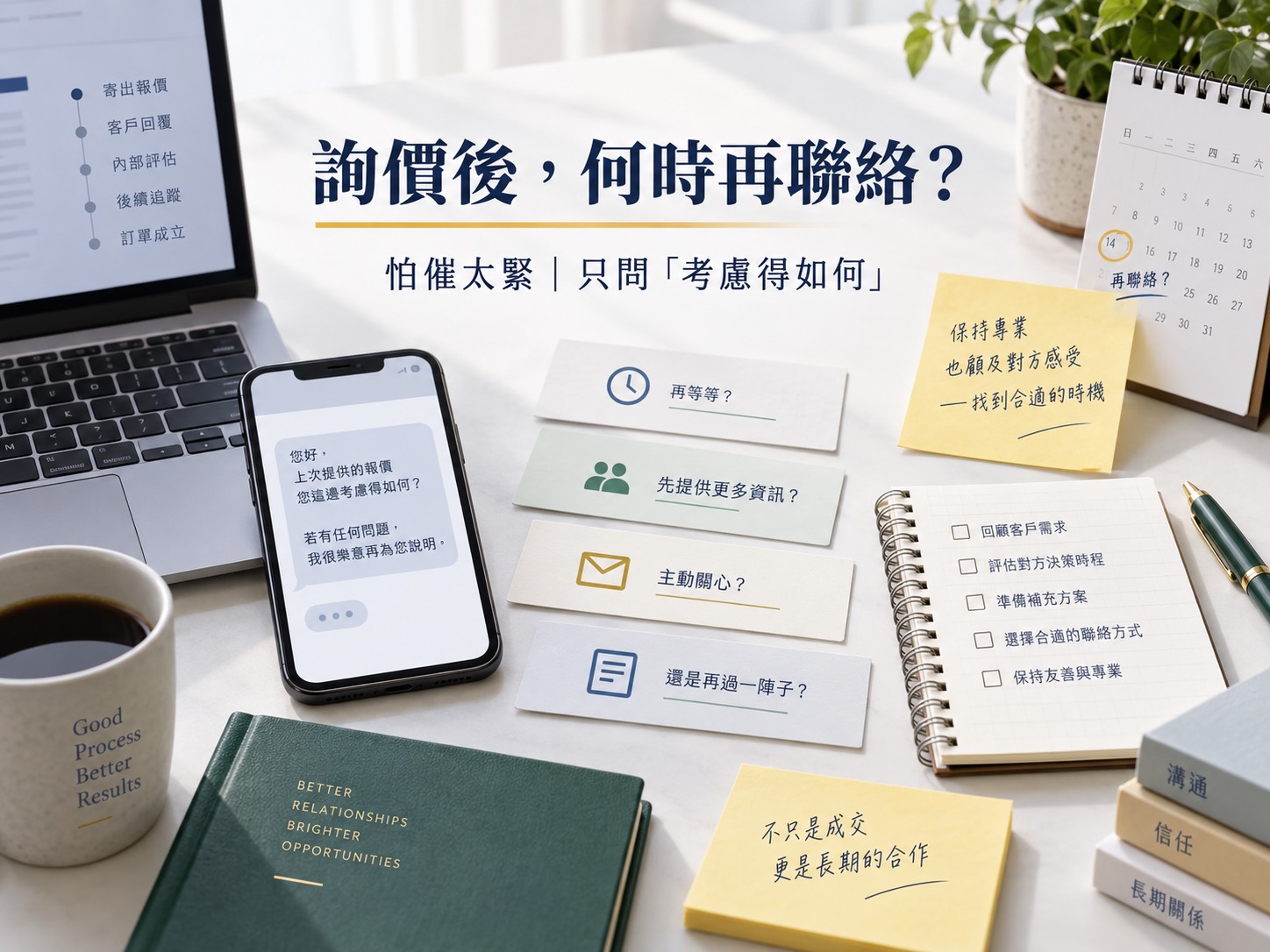 客戶詢價後沒回覆，三種跟進訊息怎麼寫？可直接複製的情境範本｜呈現讀者問題與卡點