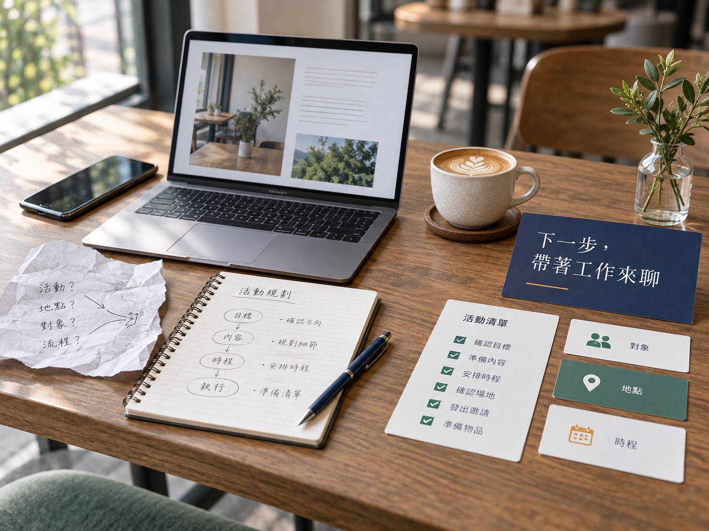 把一個想法排成可開始的小計畫：咖啡店平日下午試飲示範｜呈現讀者準備採取下一步行動