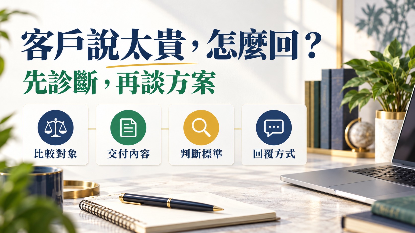 客戶說太貴，先分清楚他比較的是什麼：四種診斷與回覆範例｜主題示意圖